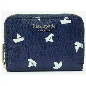 Kate Spade Spencer Paper Boats Navy Blue Zip Card Case